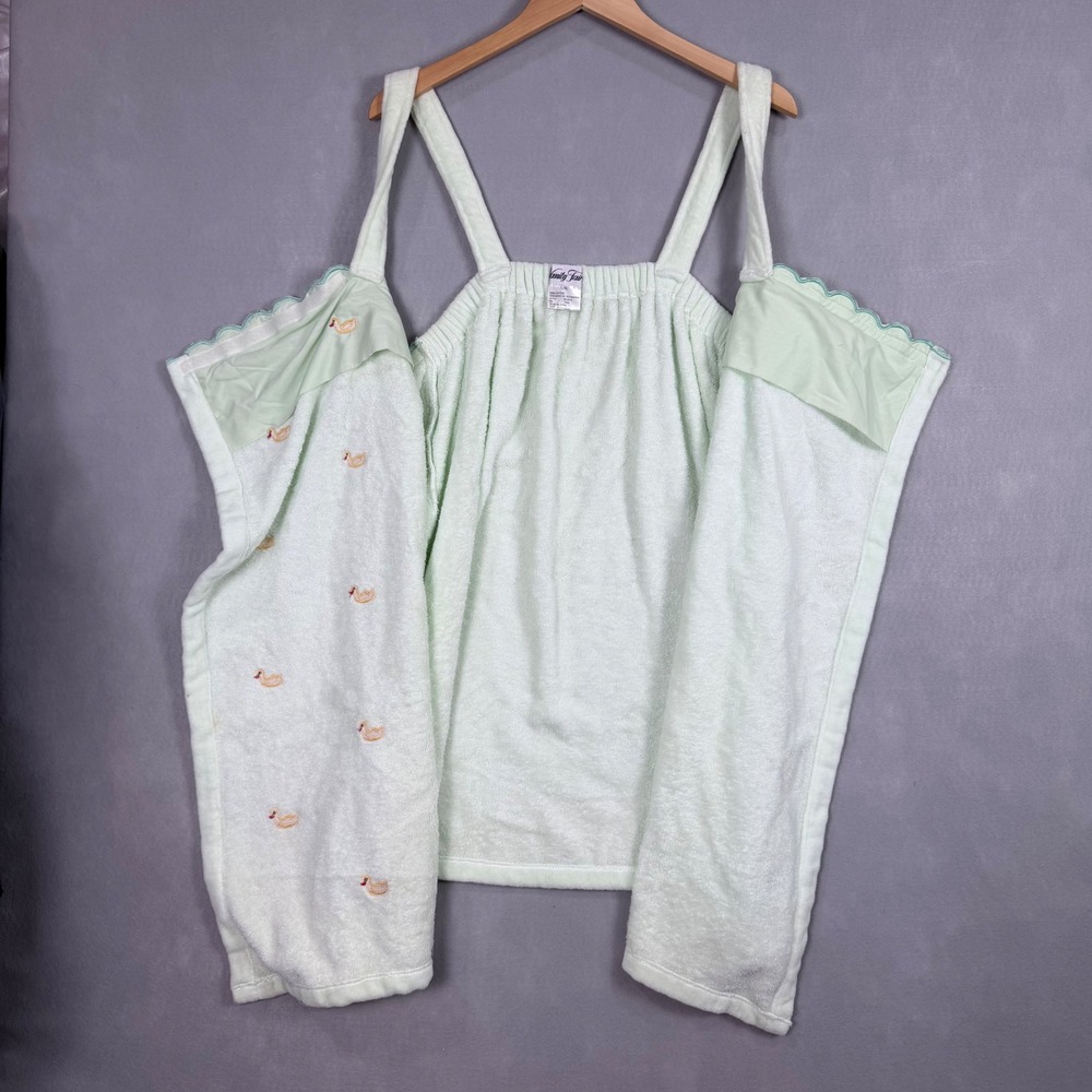 Y2K Vanity Fair Spa Wrap Women L/XL Mint Green Duck Embroidered Scallop - Picture 6 of 11